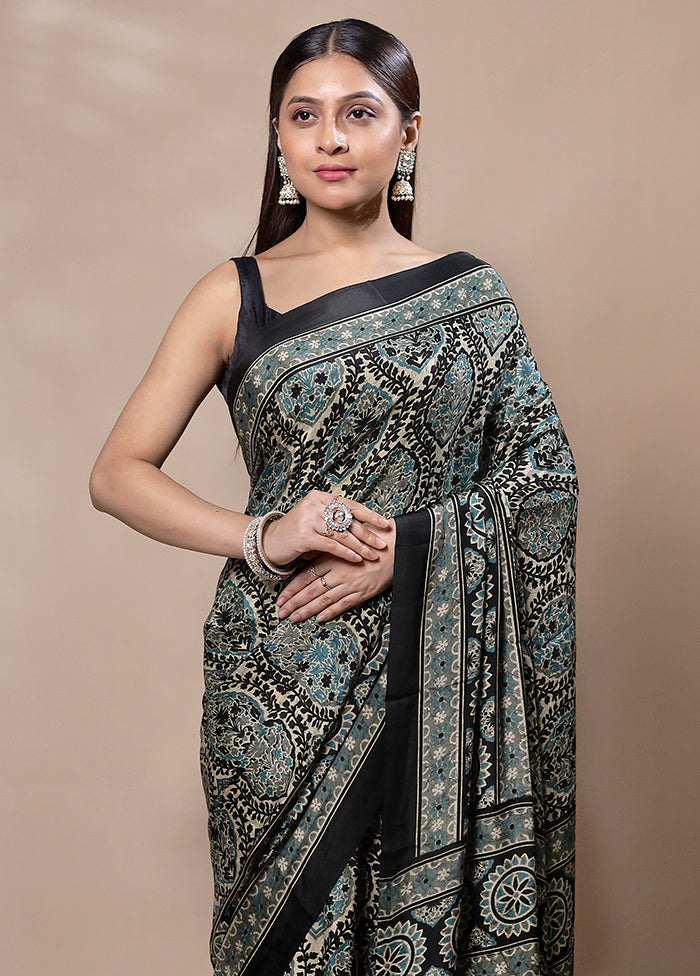 Black Modal Silk Saree Without Blouse Piece