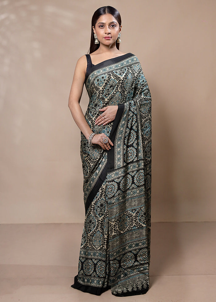 Black Modal Silk Saree Without Blouse Piece