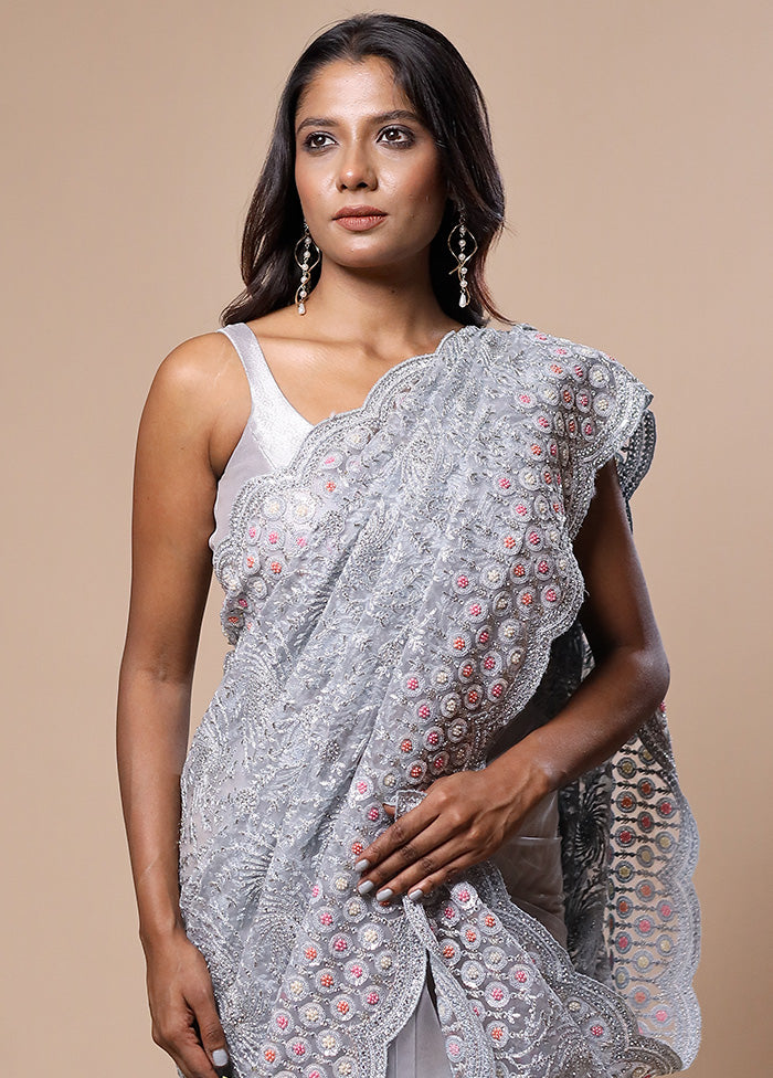 Grey Pure Handloom Jimmy Choo Saree With Blouse Piece