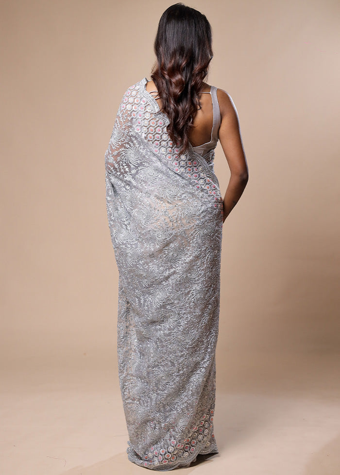 Grey Pure Handloom Jimmy Choo Saree With Blouse Piece