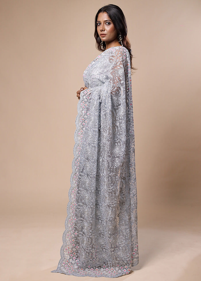 Grey Pure Handloom Jimmy Choo Saree With Blouse Piece