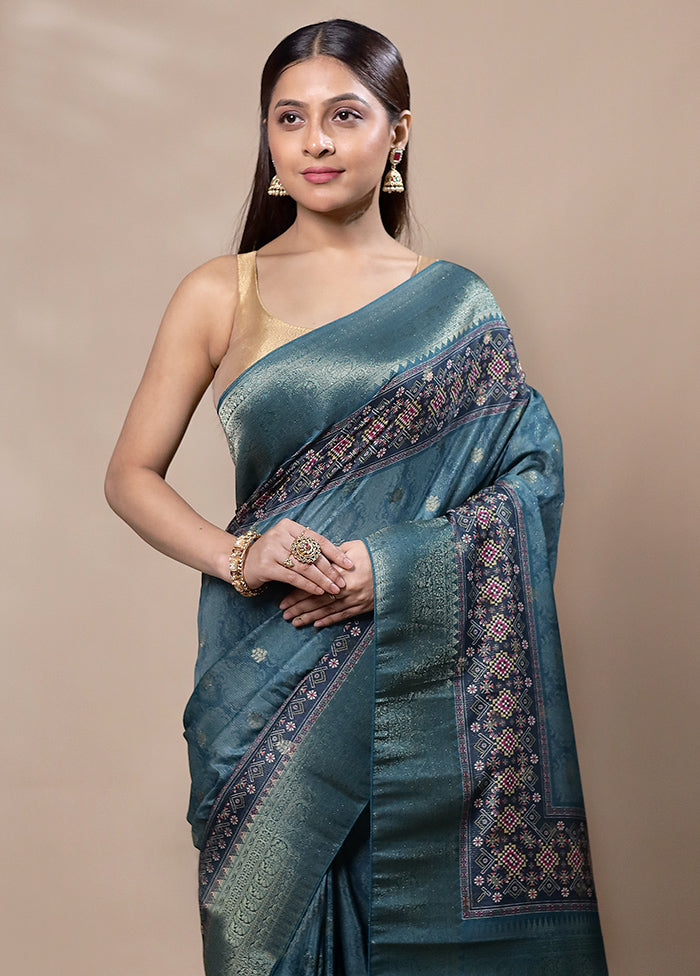 Green Dupion Silk Saree With Blouse Piece