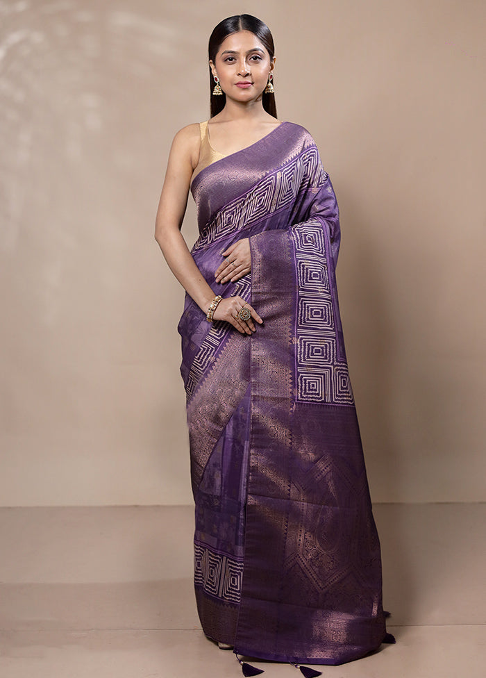 Violet Dupion Silk Saree With Blouse Piece