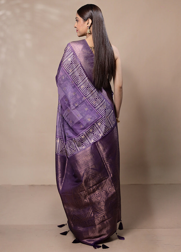 Violet Dupion Silk Saree With Blouse Piece