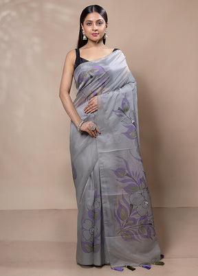 Grey Organza Saree With Blouse Piece