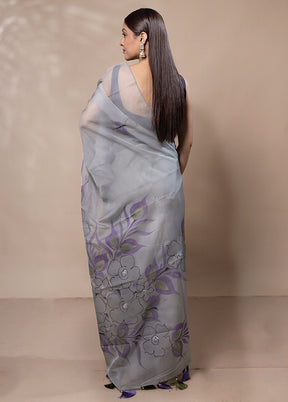 Grey Organza Saree With Blouse Piece