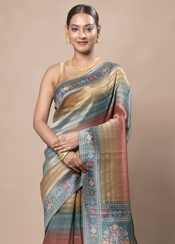 Multicolor Tissue Silk Saree With Blouse Piece