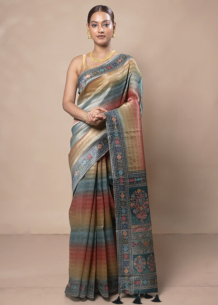 Multicolor Tissue Silk Saree With Blouse Piece