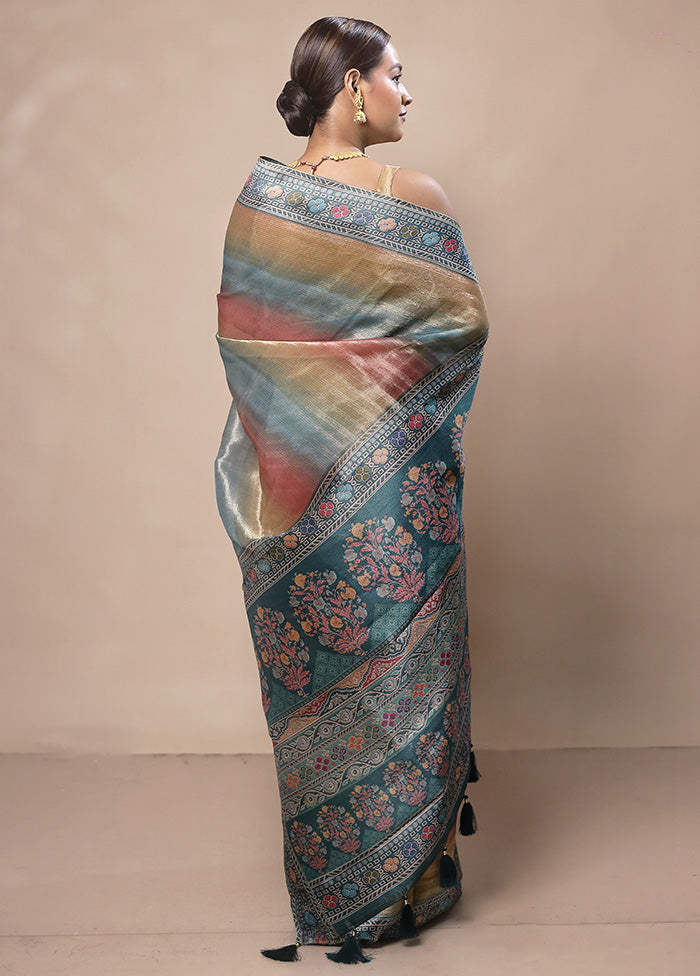 Multicolor Tissue Silk Saree With Blouse Piece