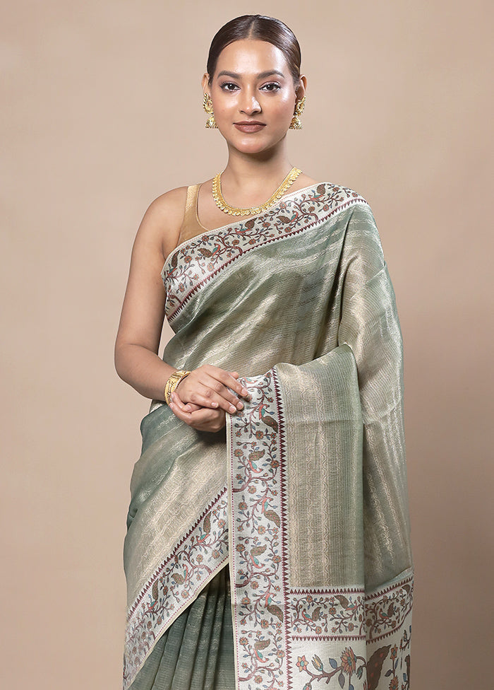 Green Tissue Silk Saree With Blouse Piece