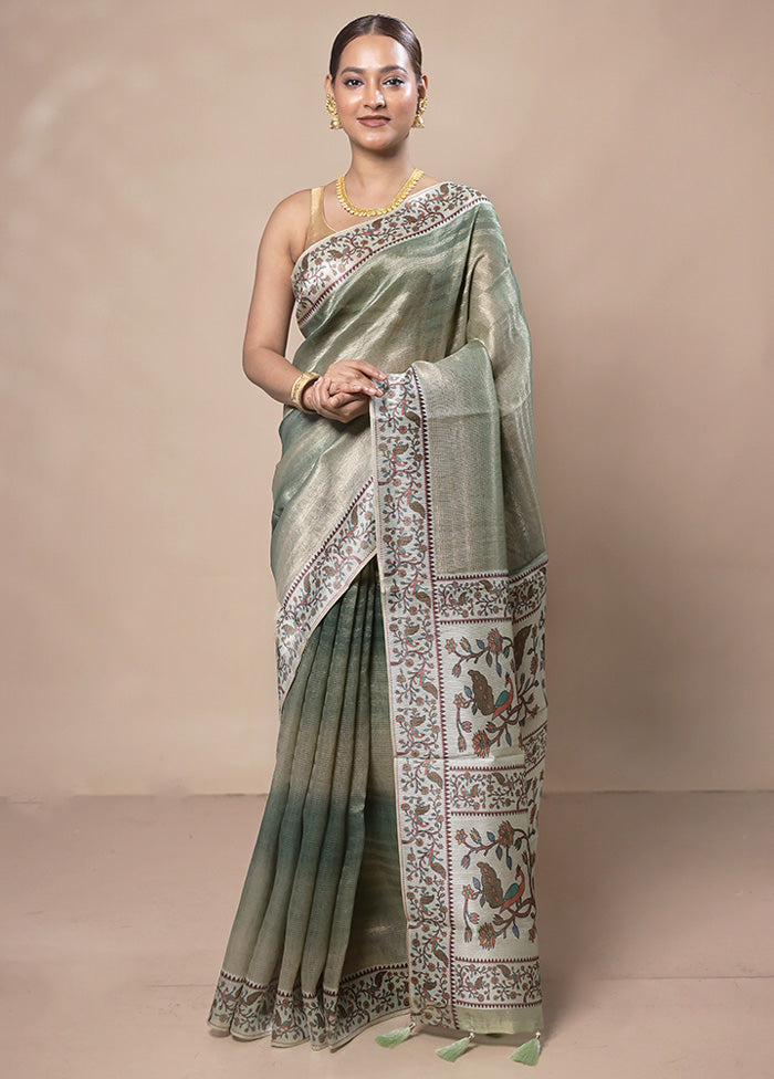 Green Tissue Silk Saree With Blouse Piece