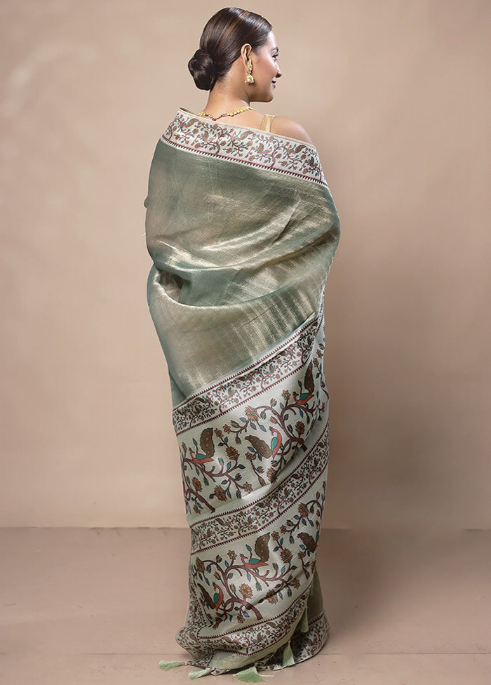 Green Tissue Silk Saree With Blouse Piece