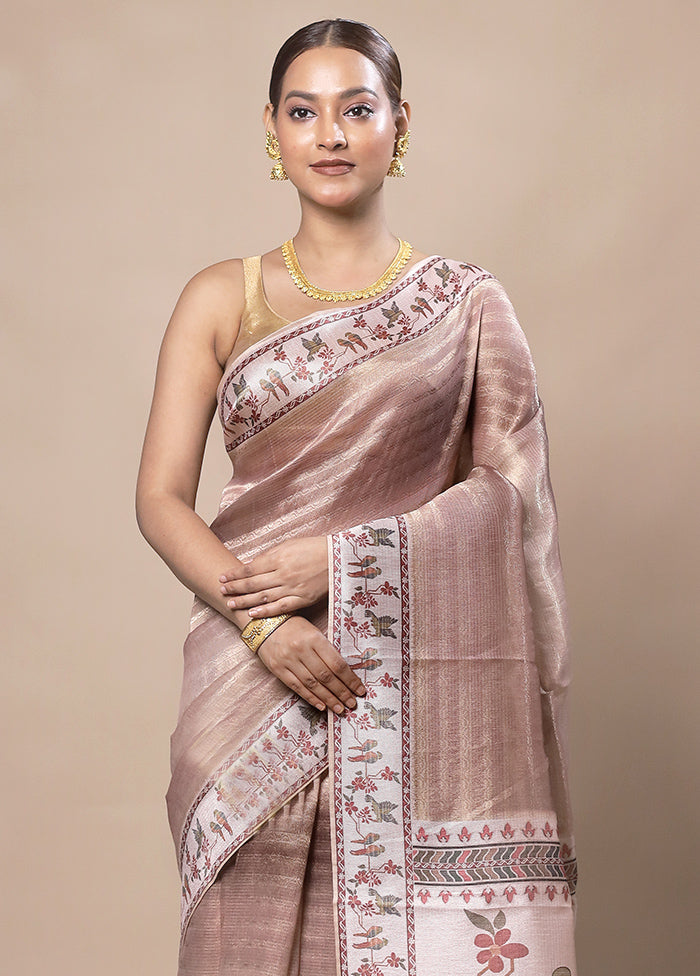 Peach Tissue Silk Saree With Blouse Piece