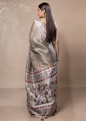 Grey Tissue Silk Saree With Blouse Piece