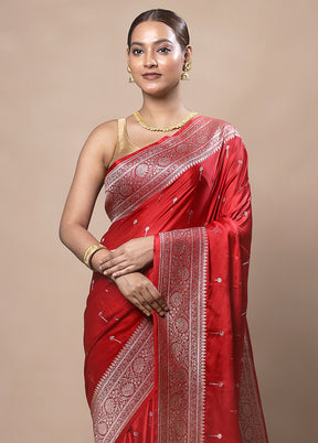 Red Katan Silk Saree With Blouse Piece