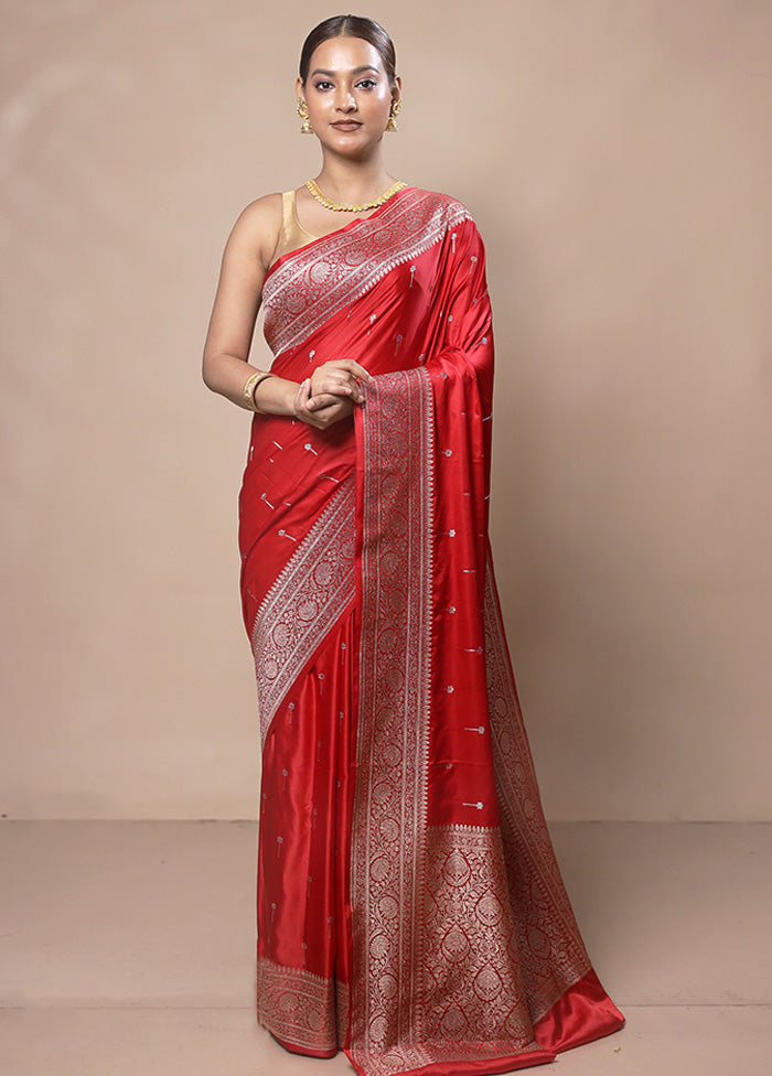 Red Katan Silk Saree With Blouse Piece