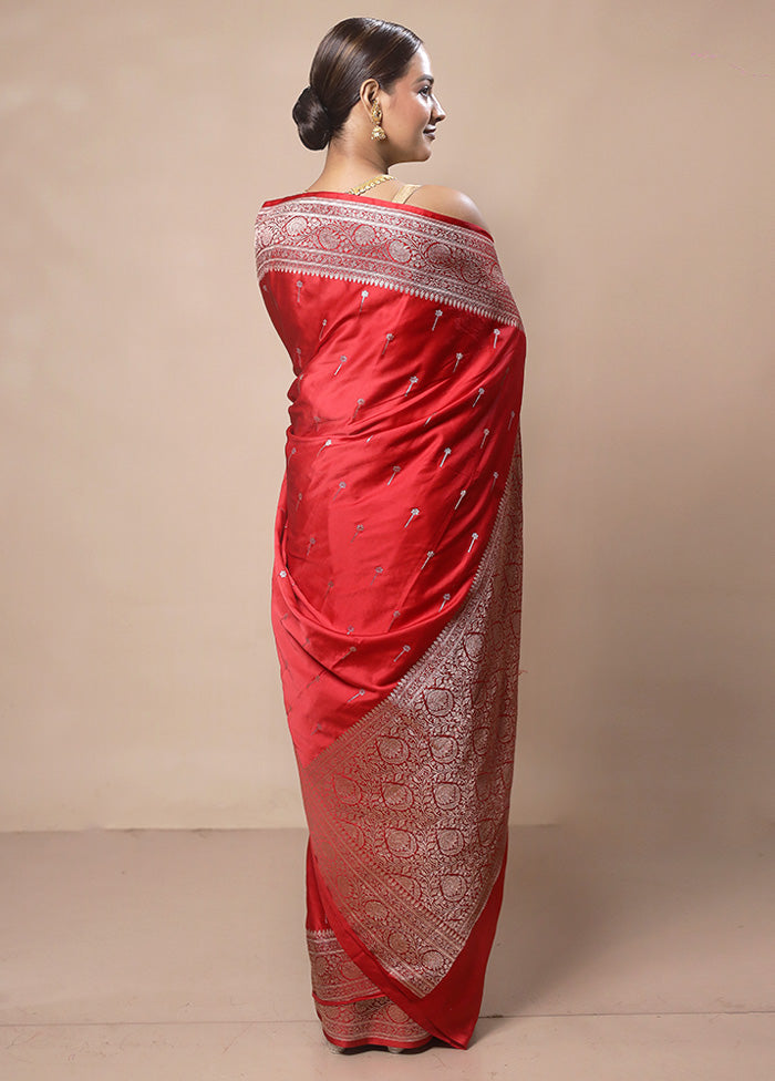 Red Katan Silk Saree With Blouse Piece