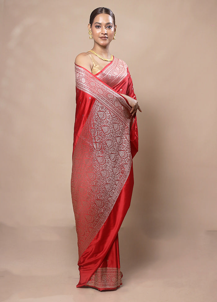 Red Katan Silk Saree With Blouse Piece