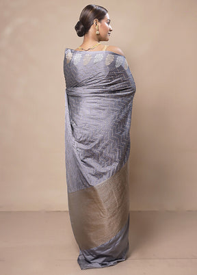 Grey Katan Silk Saree With Blouse Piece