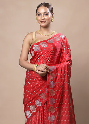 Red Katan Silk Saree With Blouse Piece