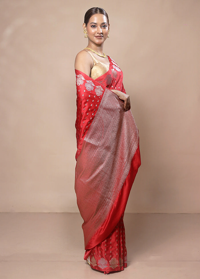 Red Katan Silk Saree With Blouse Piece