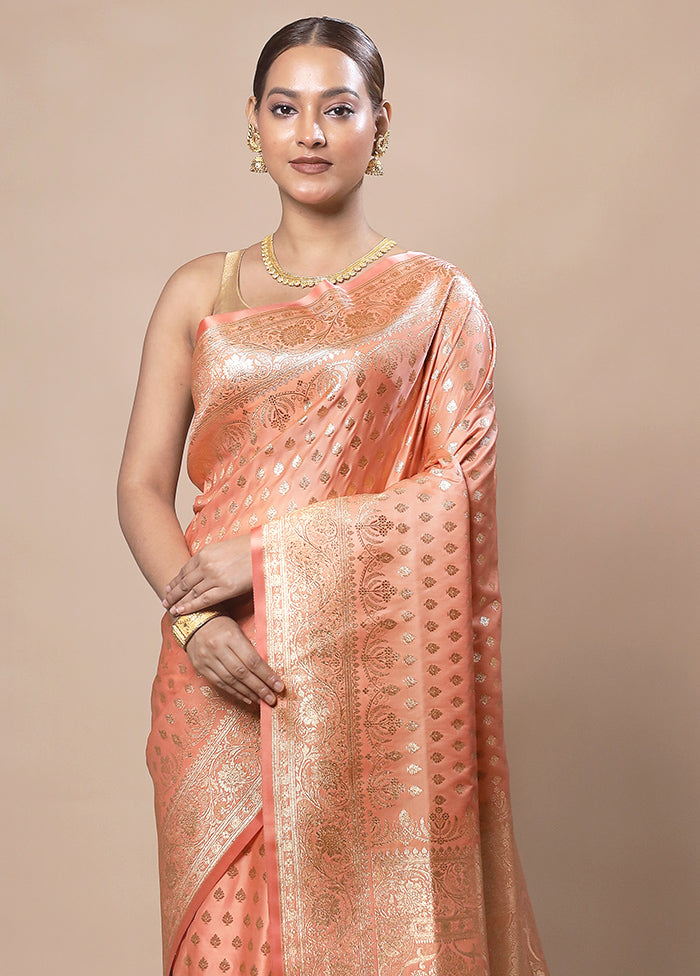 Peach Banarasi Silk Saree With Blouse Piece