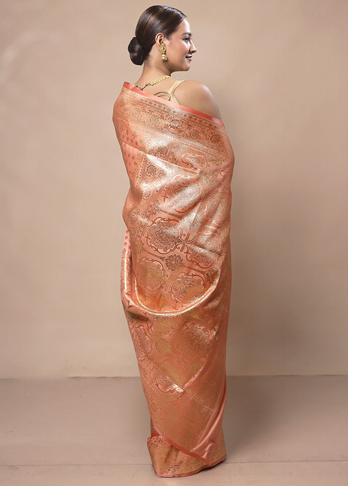 Peach Banarasi Silk Saree With Blouse Piece