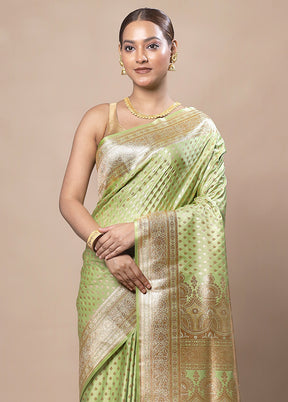 Green Banarasi Silk Saree With Blouse Piece