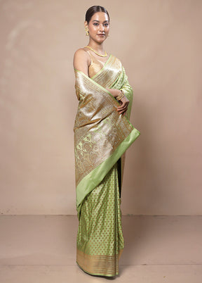 Green Banarasi Silk Saree With Blouse Piece