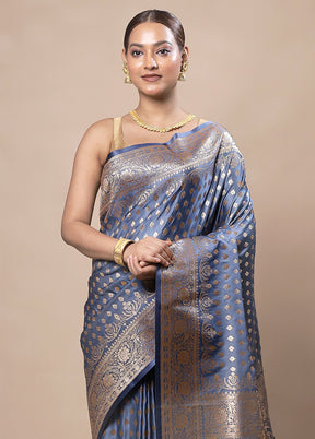 Blue Banarasi Silk Saree With Blouse Piece