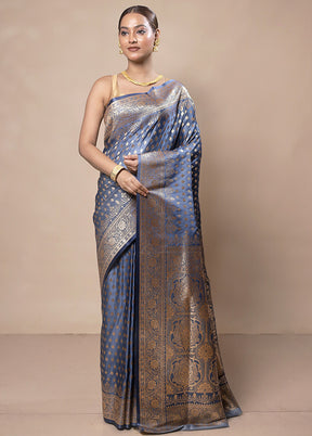 Blue Banarasi Silk Saree With Blouse Piece