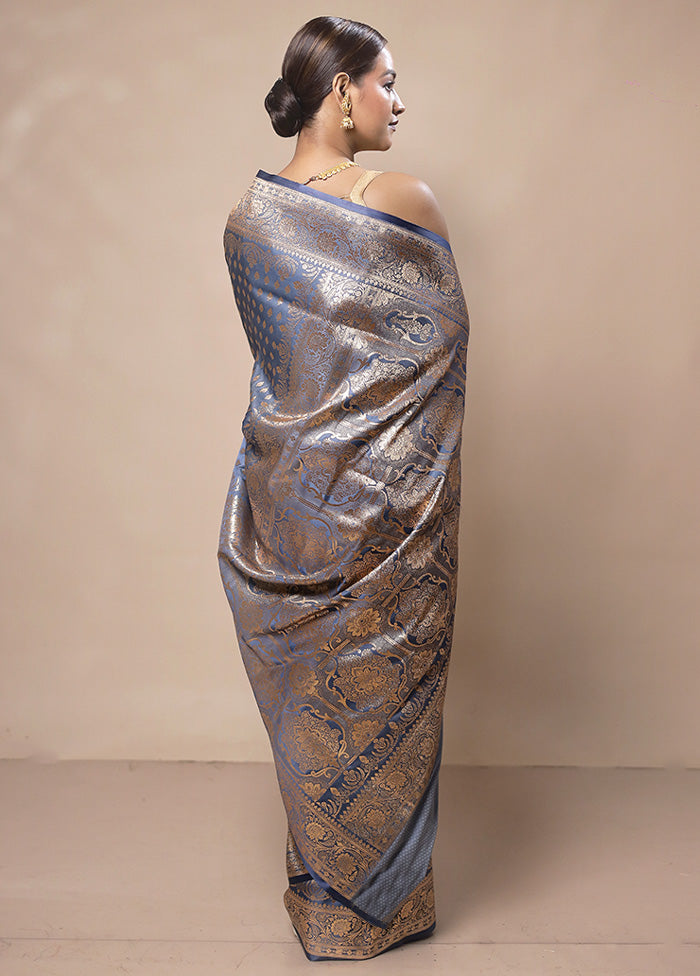 Blue Banarasi Silk Saree With Blouse Piece