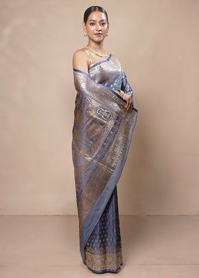 Blue Banarasi Silk Saree With Blouse Piece