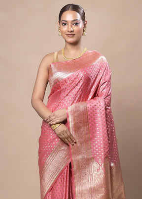 Pink Banarasi Silk Saree With Blouse Piece