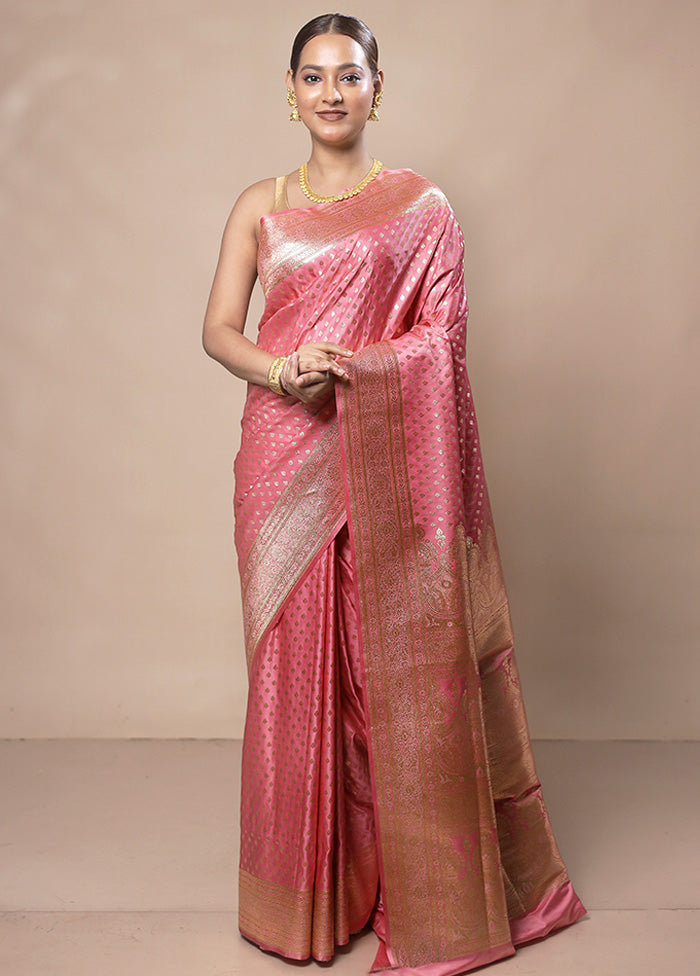 Pink Banarasi Silk Saree With Blouse Piece