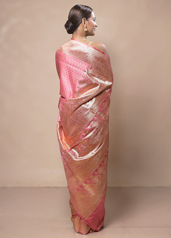 Pink Banarasi Silk Saree With Blouse Piece