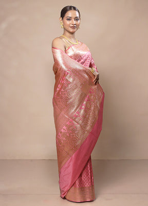 Pink Banarasi Silk Saree With Blouse Piece