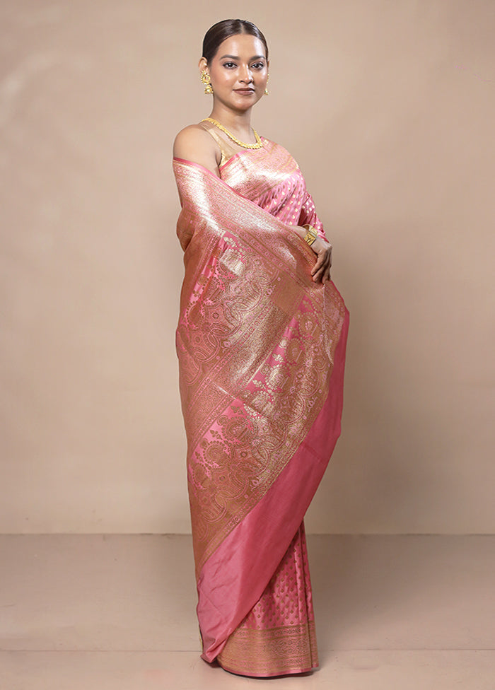 Pink Banarasi Silk Saree With Blouse Piece