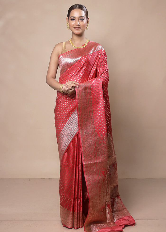 Red Banarasi Silk Saree With Blouse Piece