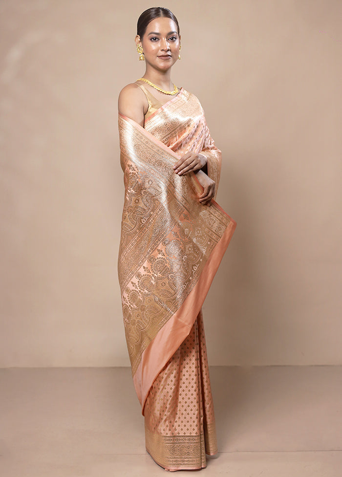 Peach Banarasi Silk Saree With Blouse Piece