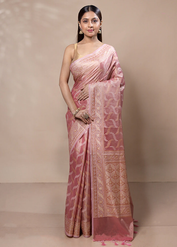 Pink Tissue Silk Saree With Blouse Piece