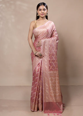 Pink Tissue Silk Saree With Blouse Piece