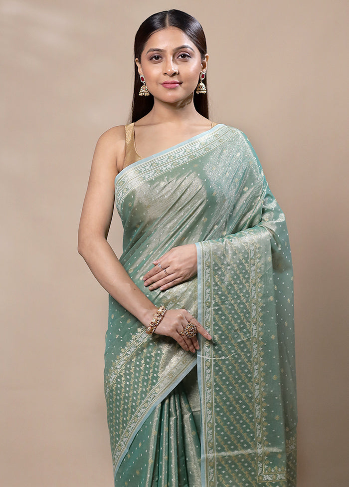 Green Tissue Silk Saree With Blouse Piece