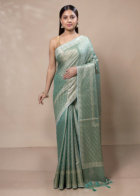 Green Tissue Silk Saree With Blouse Piece