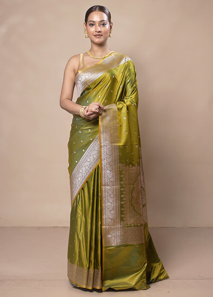 Green Katan Silk Saree With Blouse Piece