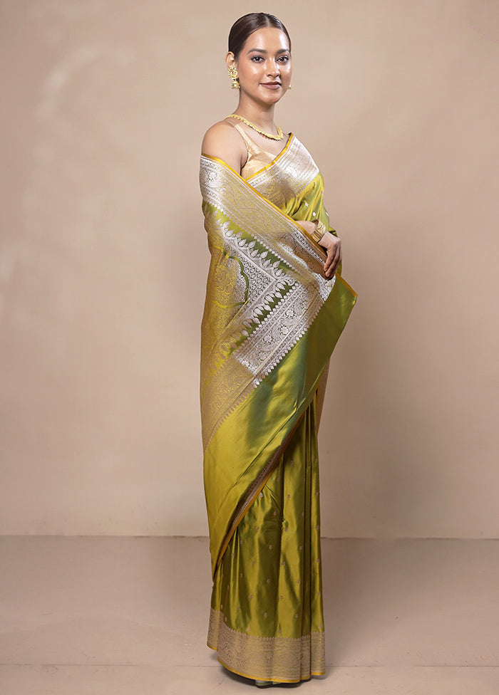 Green Katan Silk Saree With Blouse Piece