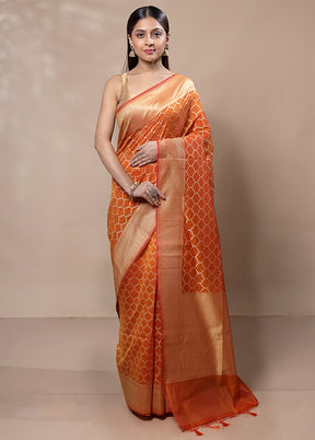 Orange Kora Silk Saree With Blouse Piece