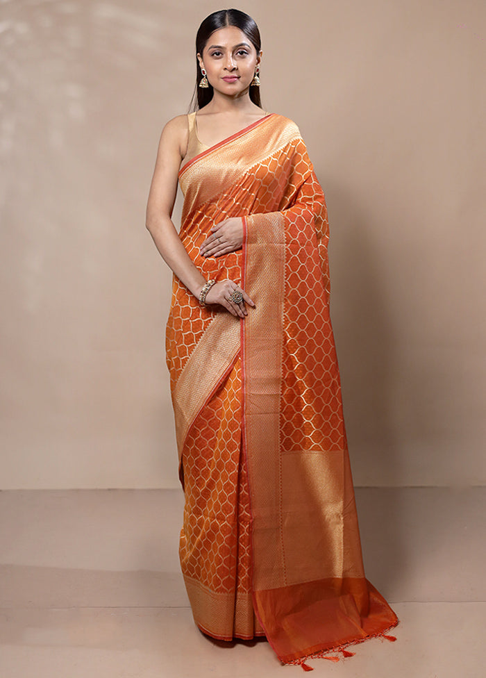 Orange Kora Silk Saree With Blouse Piece