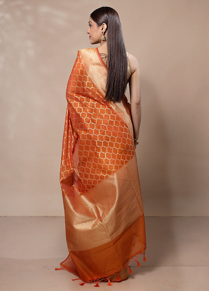 Orange Kora Silk Saree With Blouse Piece