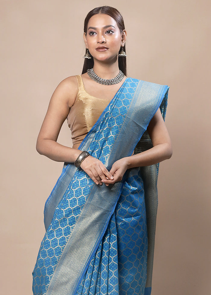 Blue Kora Silk Saree With Blouse Piece